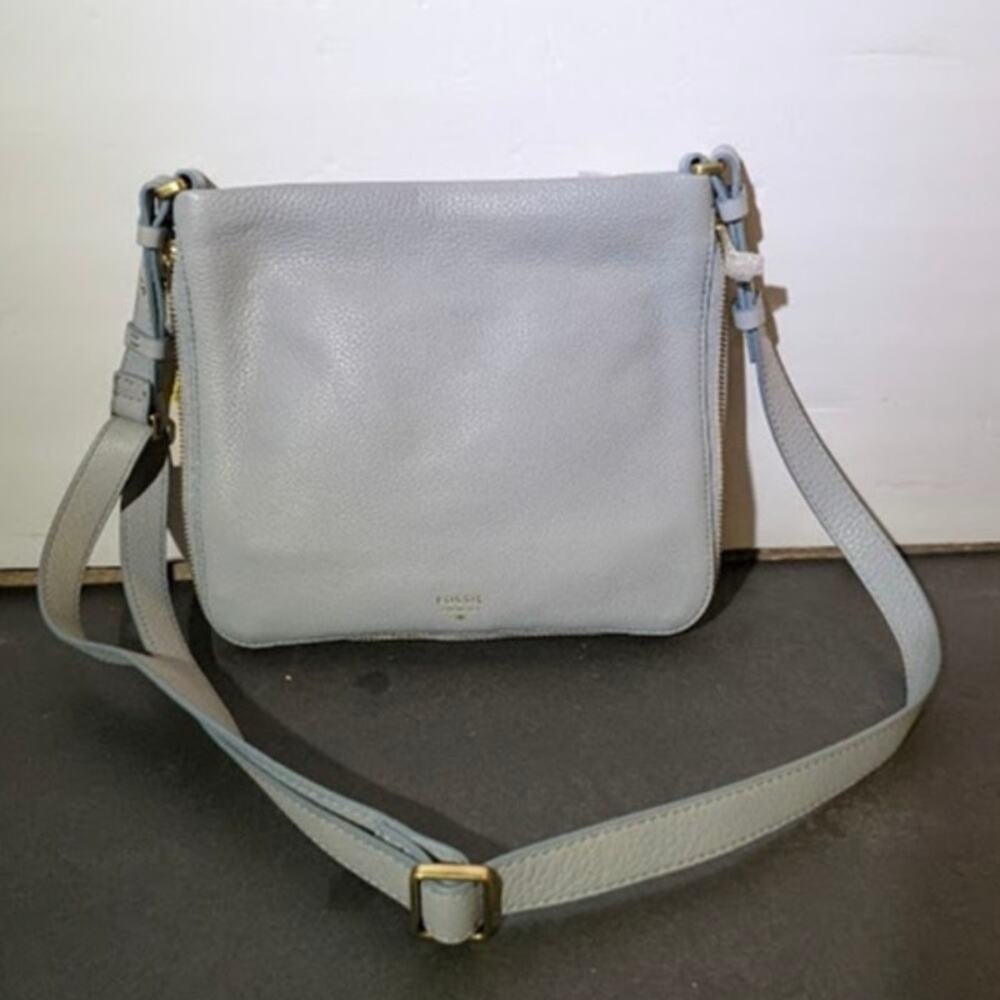 Fossil Preston Small Expandable Crossbody Bag Pastel Blue Leather NWT Travel